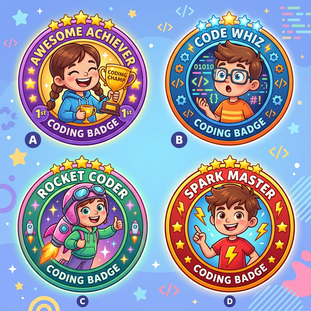 Kids with coding badges